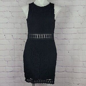 Just Me Black Crochet Sleeveless Dress. Fully lined. Size Medium.